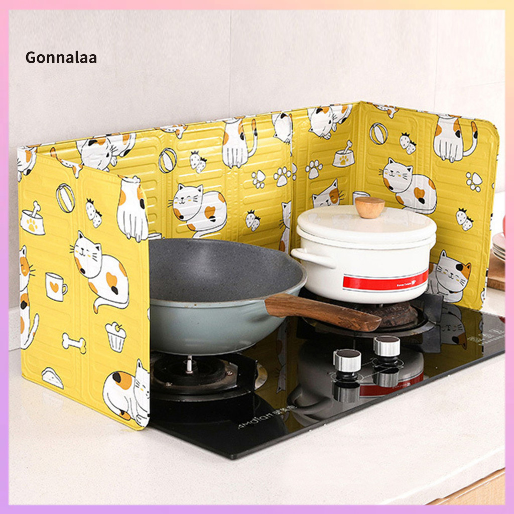 Foldable Cartoon Kitchen Oil Splash Guard High Temperature Resistant Oil-proof Stove Baffle for Cooking Protection Easy