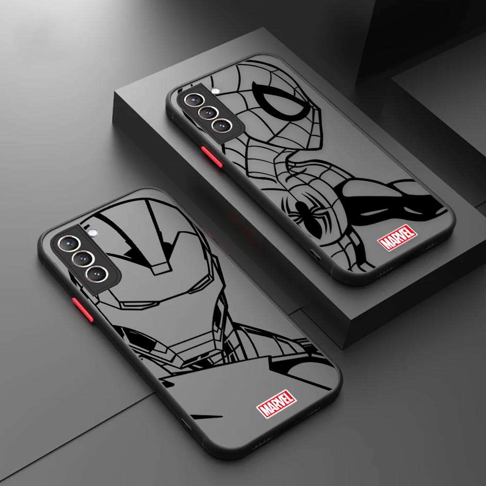 Capa De Telefone Com Sensação De Pele Do Homem De Ferro Da Marvel Para Samsung Galaxy S24 S23 S21 S20 FE S22 S30 S11 S10 S9 S8 Ultra Plus Lite 4G 5G Capas Foscas À Prova De Choque-Aranha Vingadores