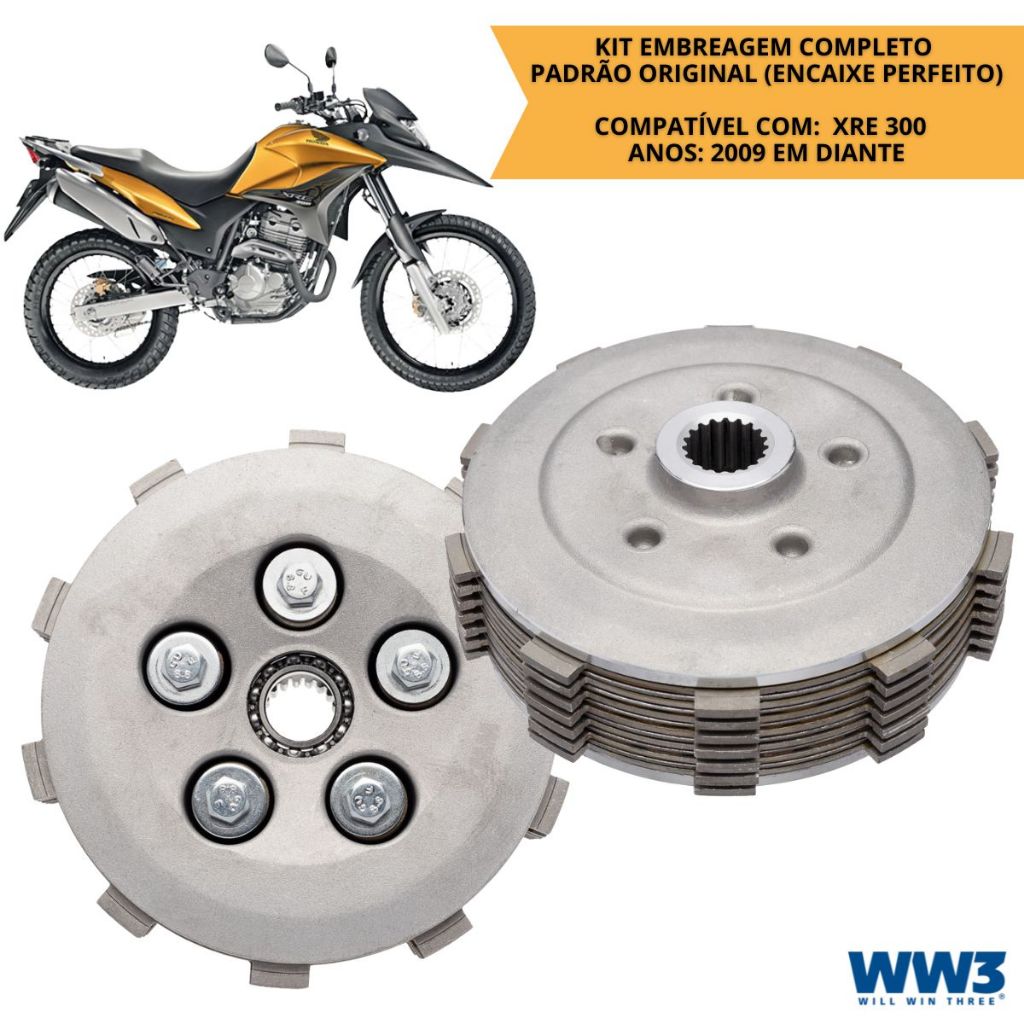 Kit Embreagem Completa Honda XRE 300 2009 a 2023 Reforçada Kit Disco Platô Molas Alta Durabilidade WW3
