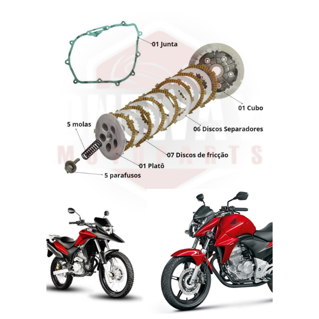 Kit Embreagem Completa e montada com Mola e Junta modelo CB 300R XRE 300