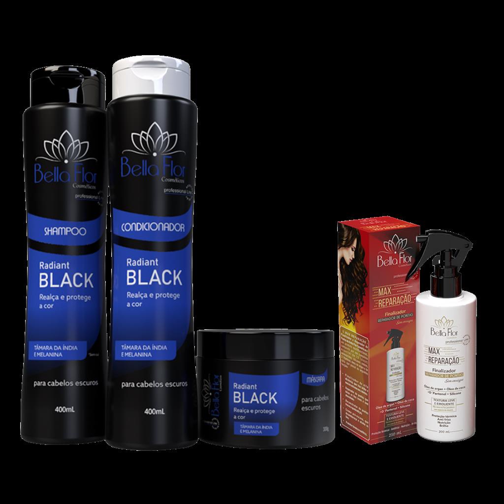 Kit Capilar Black + Max Reparação 4 Produtos Bella Flor Hidratação Reparação Profissional