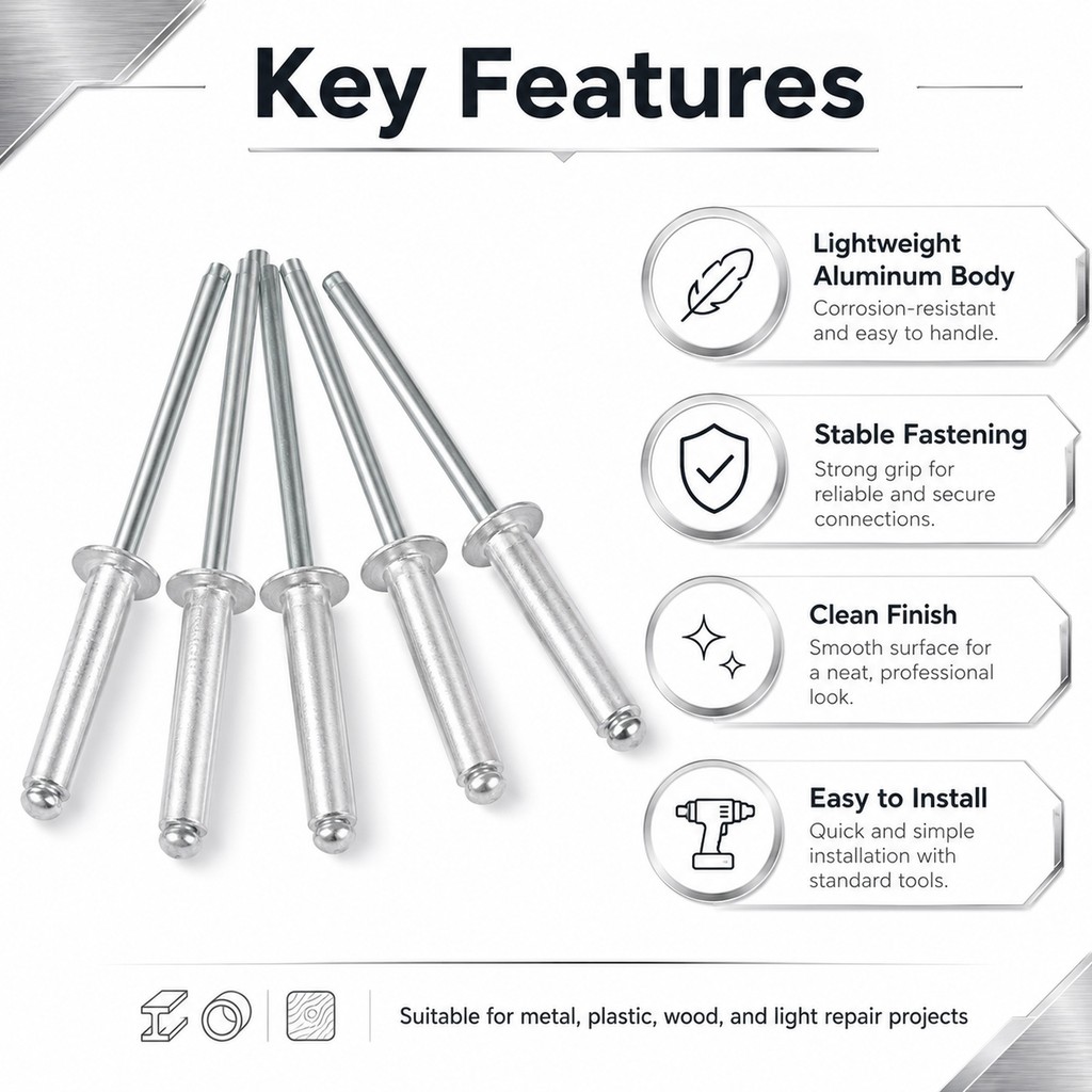 25pcs M5 Aluminum Blind Rivets - Round Head Popp Rivets with Aluminum Handle & Steel Core Fasteners for Metal Repair