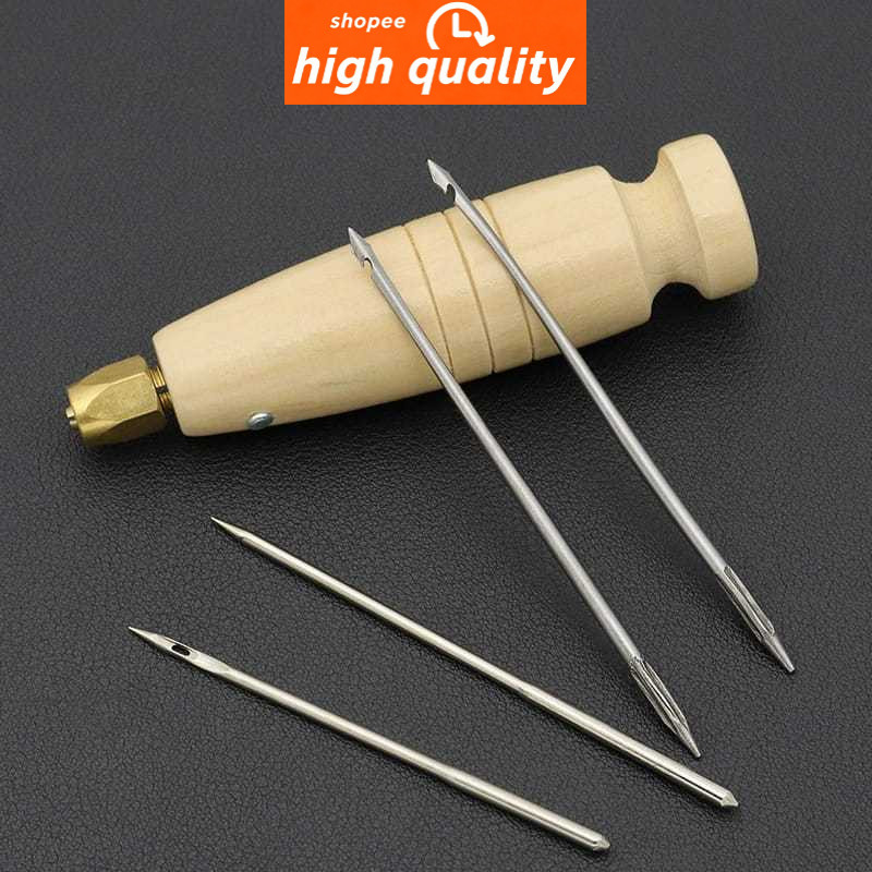 1 Set DIY Leather Sewing Needle with Wooden Handle Canvas Shoe Repair Tools A-6388