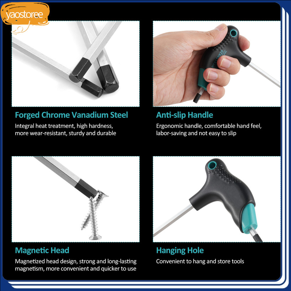 yaostoree.br PENGGONG 7Pcs T-Handle Hex Wrench Set Key Auto Bike Repair Tool 2.5/3/3.5/4/5/6/8mm Metal Metric Long Arm