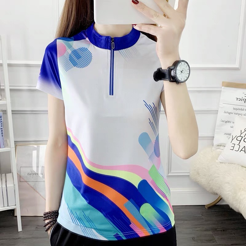 Seda gelo de secagem rápida de manga curta feminina verão esportes camiseta topo masculino Badminton treinamento competi