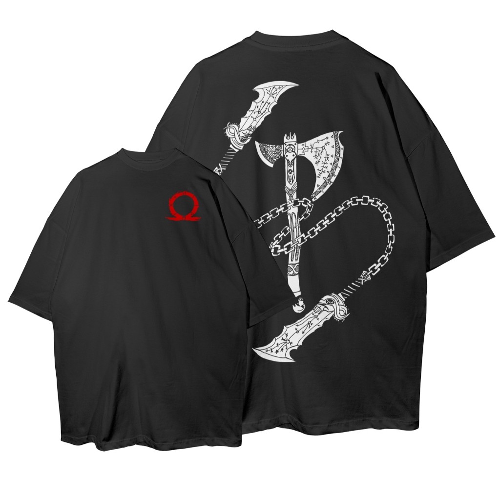 Camiseta Oversized God of War Blade of Chaos Kratos Chains Game Streetwear Camisa Unissex Premium