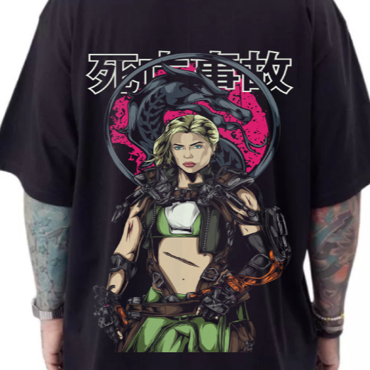 Camiseta Masculina Streetwear Estampa Guerreiro Mortal Kombat Costas Oversized Geek Urbana