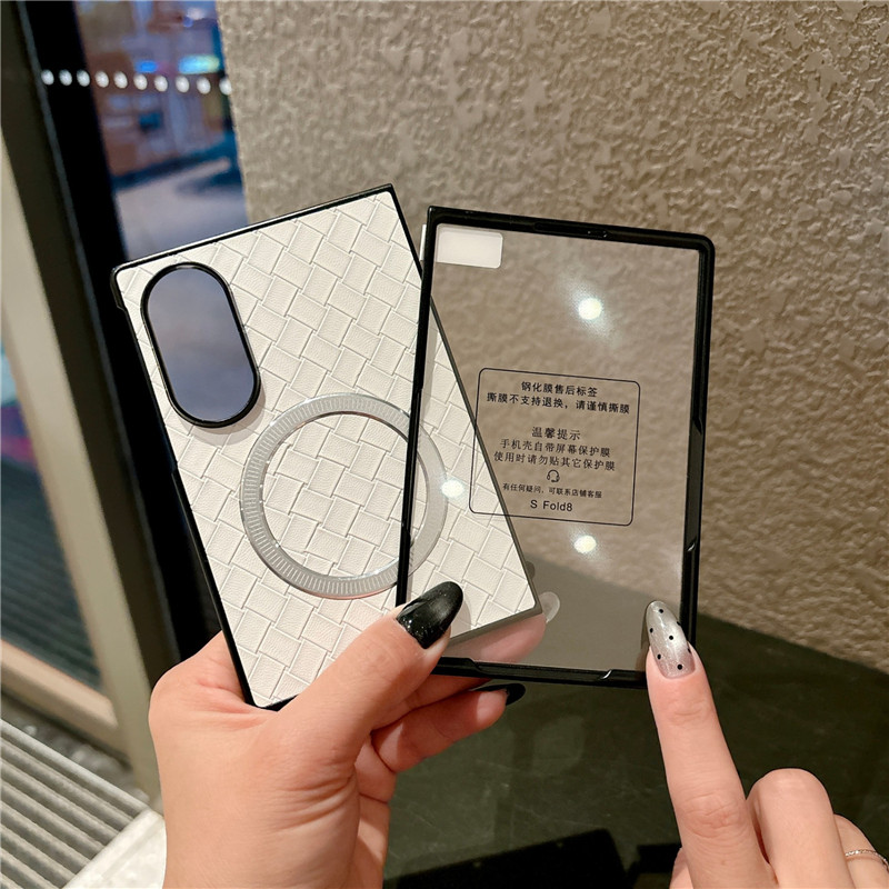SHLO Business Style Tecido Padrão Magnético Caso Para Samsung Galaxy Z Fold8 Magsafe Capa Protetora À Prova De Choque Co