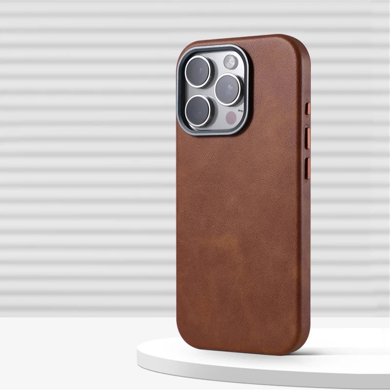 yyyLuxury Business Retro Couro Magnético Caso Para iPhone 17 Pro Max 16 Plus 15 14 13 MagSafe Lente De Liga Capa De Carr