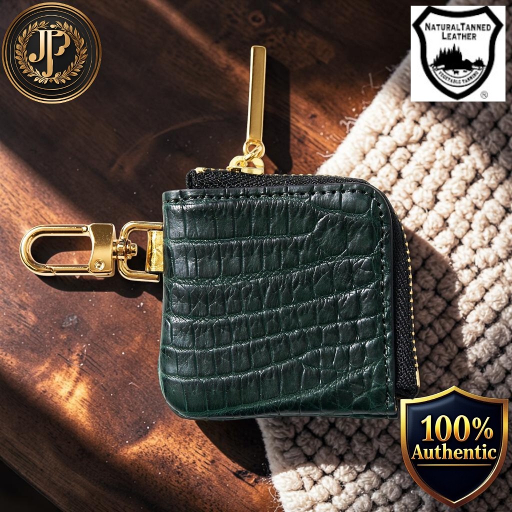 [CLW] Crocodile Leather Works Nile Crocodile Mini Coin Case - Atlantis Green, Gold Zip