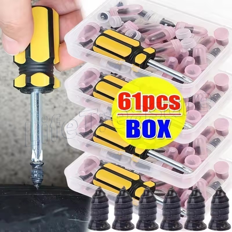 Kits De Pinos Para Reparo De Pneus-Plugues De Punção De Fixação Rápida-Prego De Borracha De Pneu Auto-Roscante-Ferrament