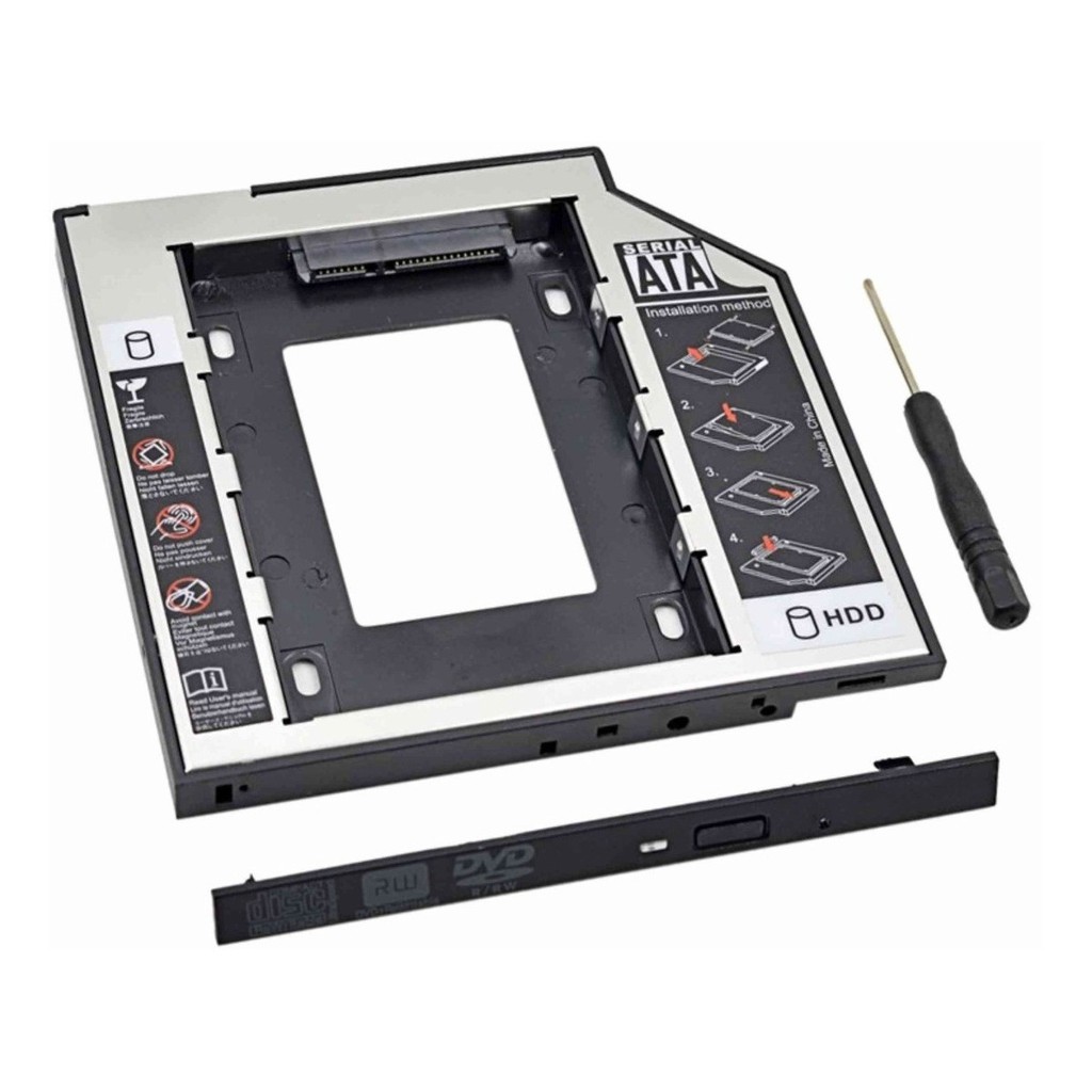 Adaptador Caddy para HD ou SSD para notebook Drive Caddy SATA. Altura do adaptador: 9,5 milímetros. HDD Interface: SATA (2,5 polegadas SATA ou SSD).
