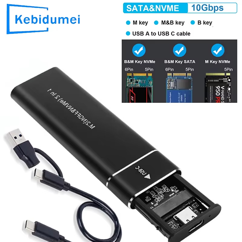 M2 SSD Caso M . 2 NVMe SATA Gabinete Adaptador 10Gbps USB 3.1 Tipo C Protocolo Duplo Externo Suporta Chaves E B &