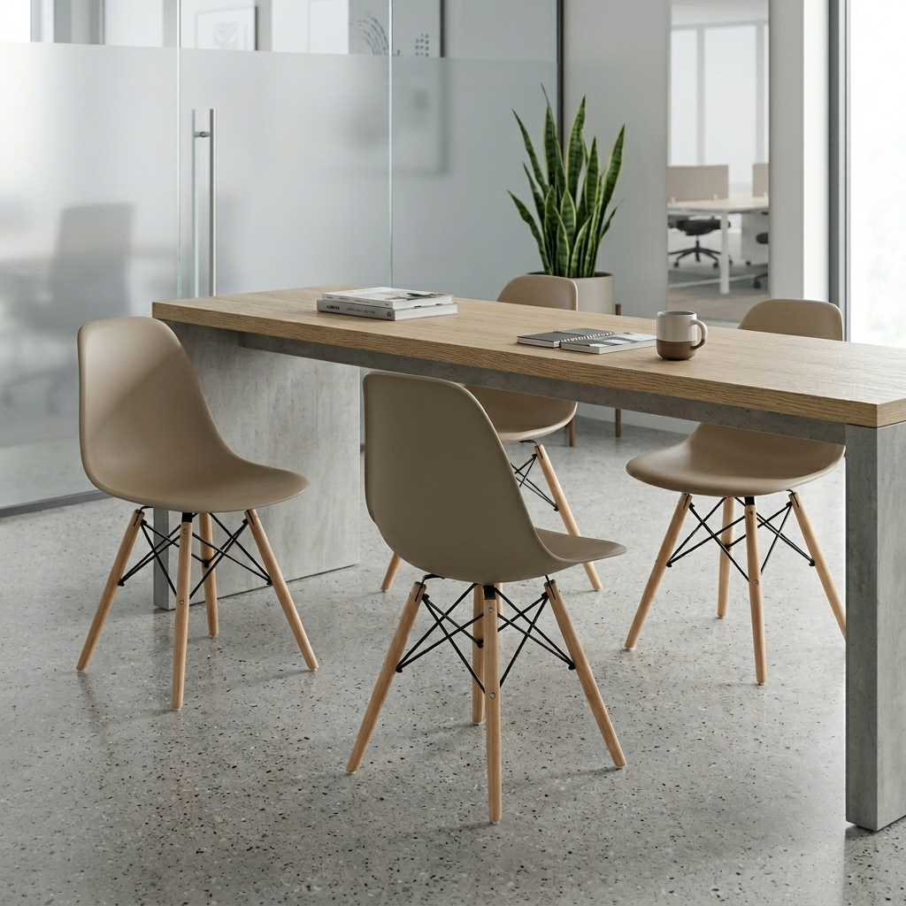4 Cadeiras Eames c/ Assento em Polipropileno, Visual Sofisticado e  Base em Madeira- Indicado para Escritório