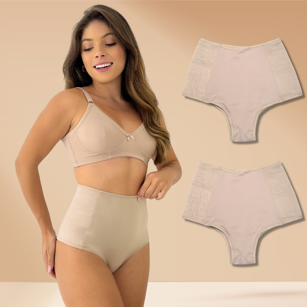 Kit 2 Calcinha Modeladora Com Elástico Lateral Anti Culote Afina Cintura