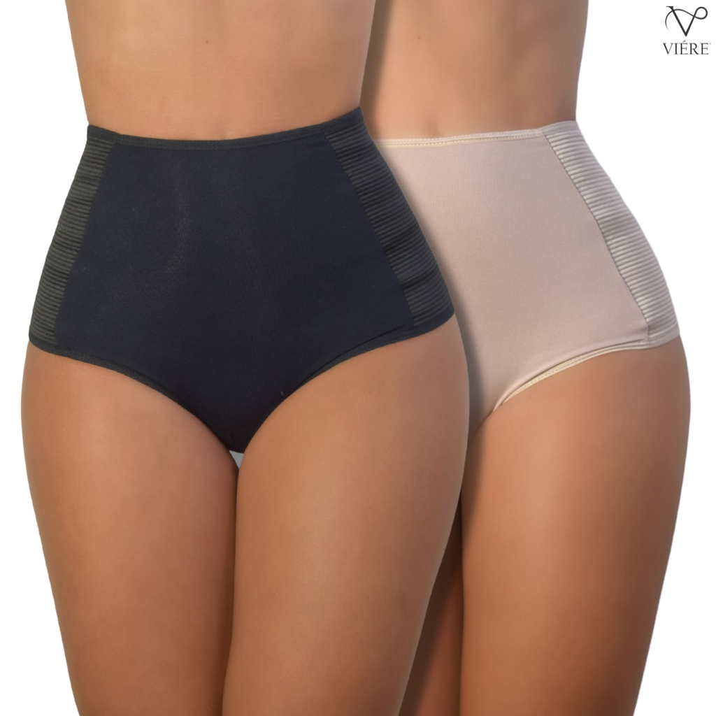 VIÉRE Kit 2 Calcinha Cintura Alta Modeladora Redutora de Culote
