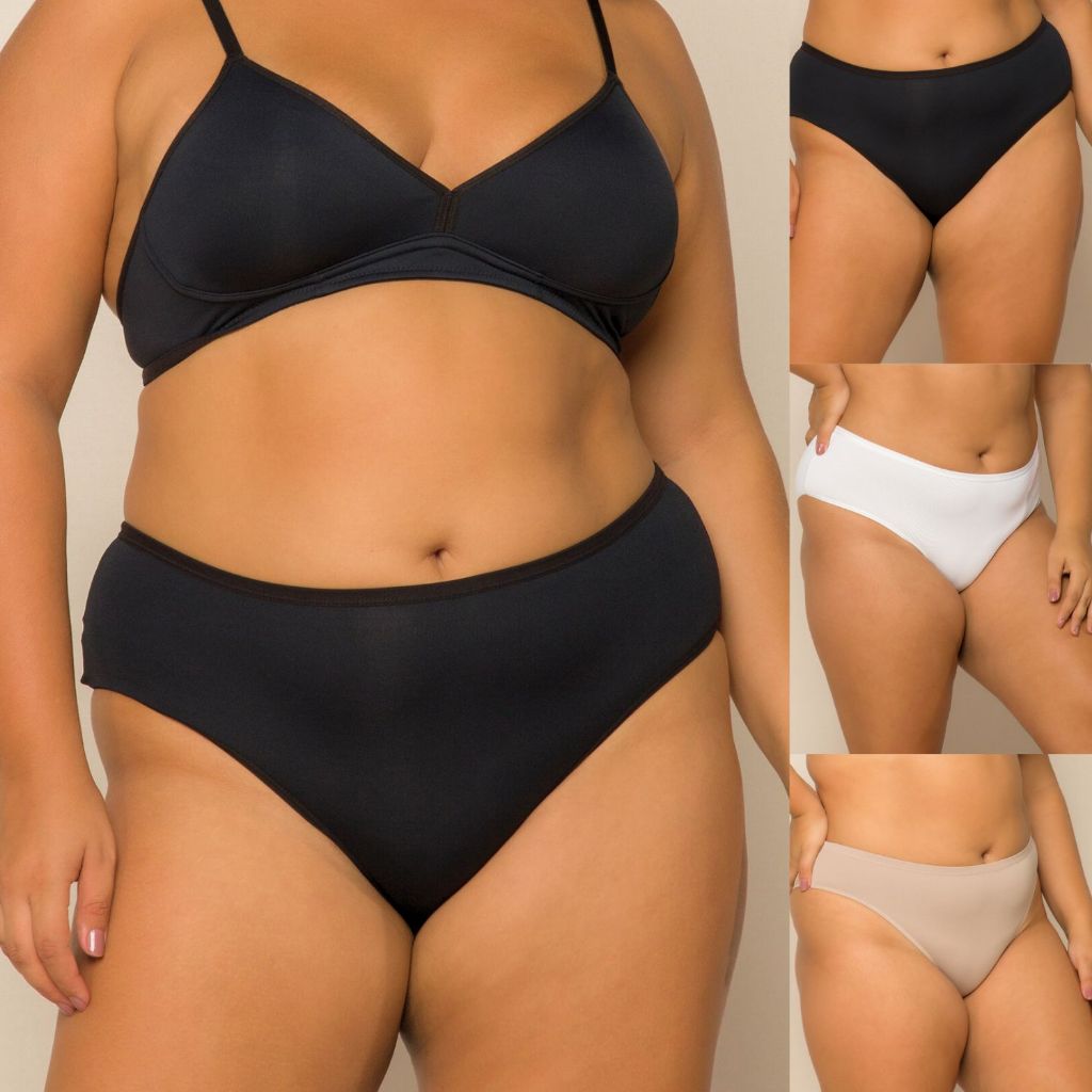 Calcinha Microfibra Confortável Com Lateral Larga Lisa Cintura Alta Plus Size Premium
