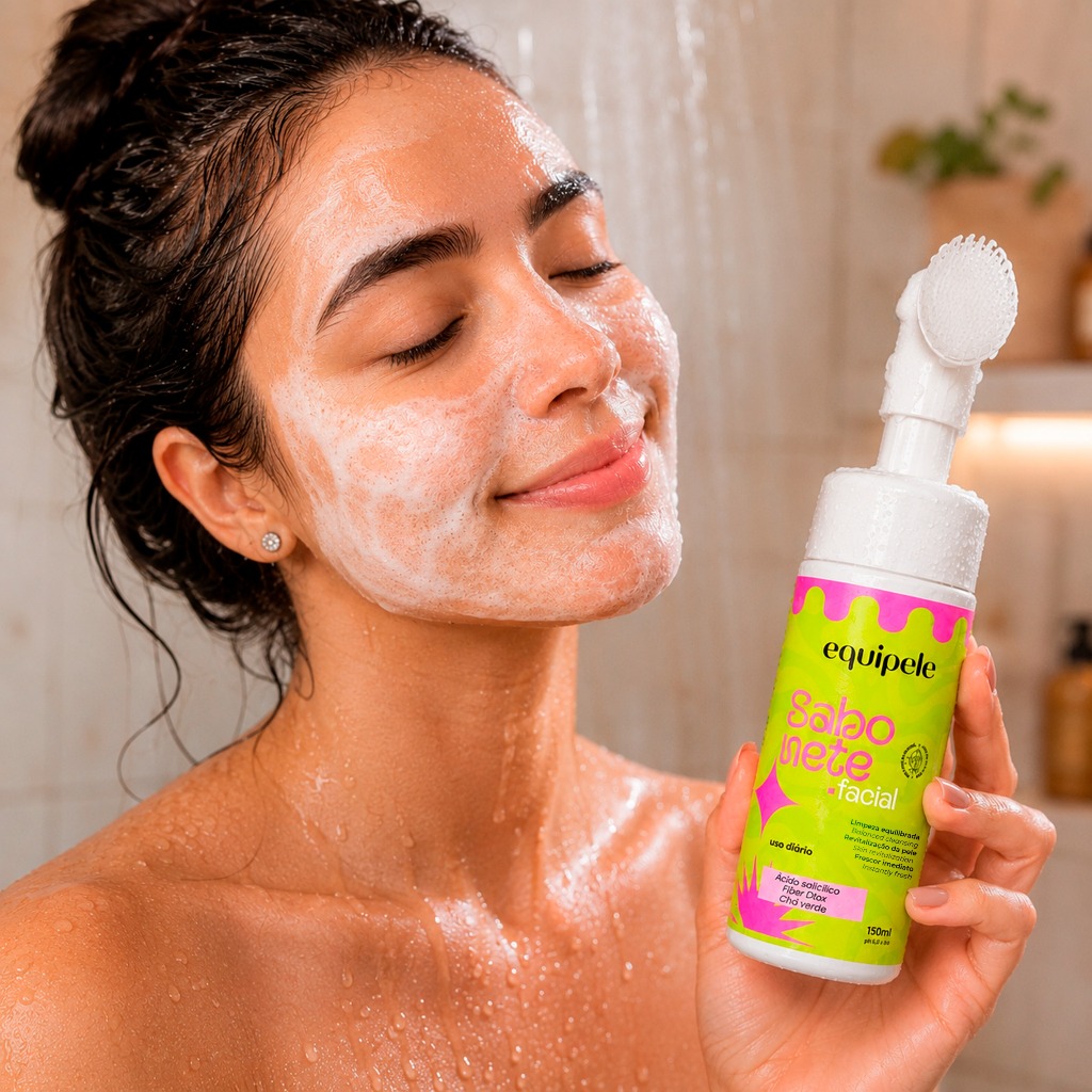 Sabonete Facial Equipele Espuma de Limpeza com Escova de Silicone 150ml Ácido Salicílico Pele Oleosa Antiacne