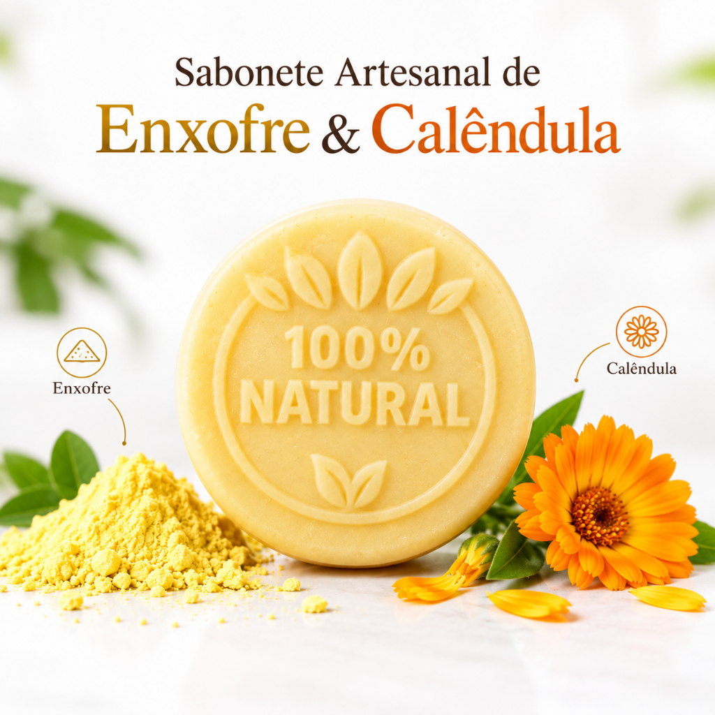 Sabonete de Enxofre & Calêndula | Pele Oleosa, Cravos e Limpeza Purificante | 90g