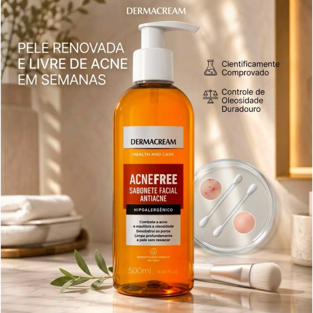 Sabonete Líquido Facial Anti Acne Dermacream Limpeza Profunda AcneFree
