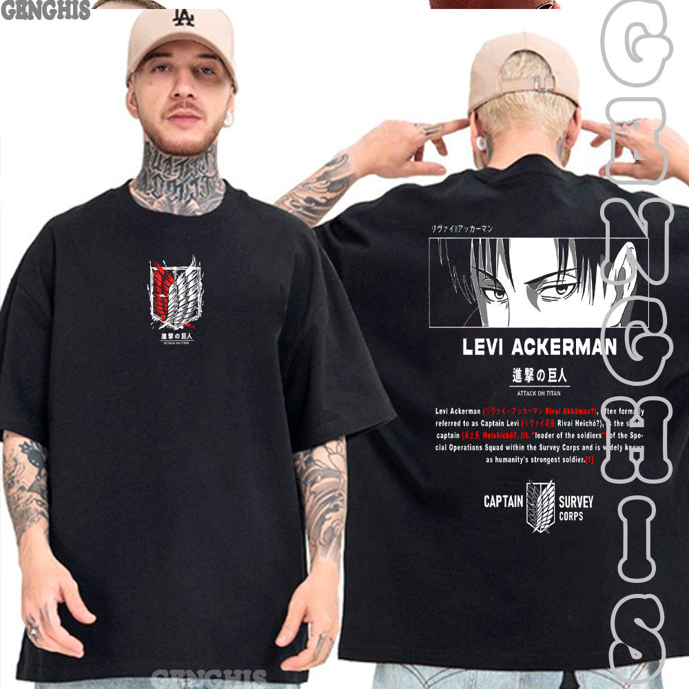 Camisa Levi Ackerman Esquadrão Attack On Titans Anime Manga Camiseta Bascia e Oversized Unissex