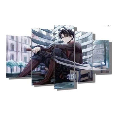 Quadro Decorativo Anime Levi Atack On Titan 5 Peças Quarto