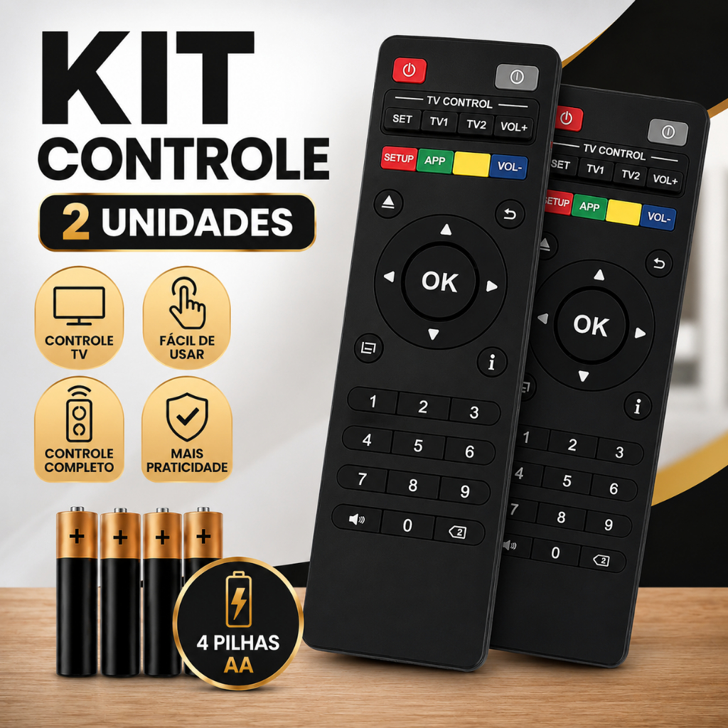 Controle Remoto Universal Smart TV B ox Completo + Pilhas AA Pronto Uso