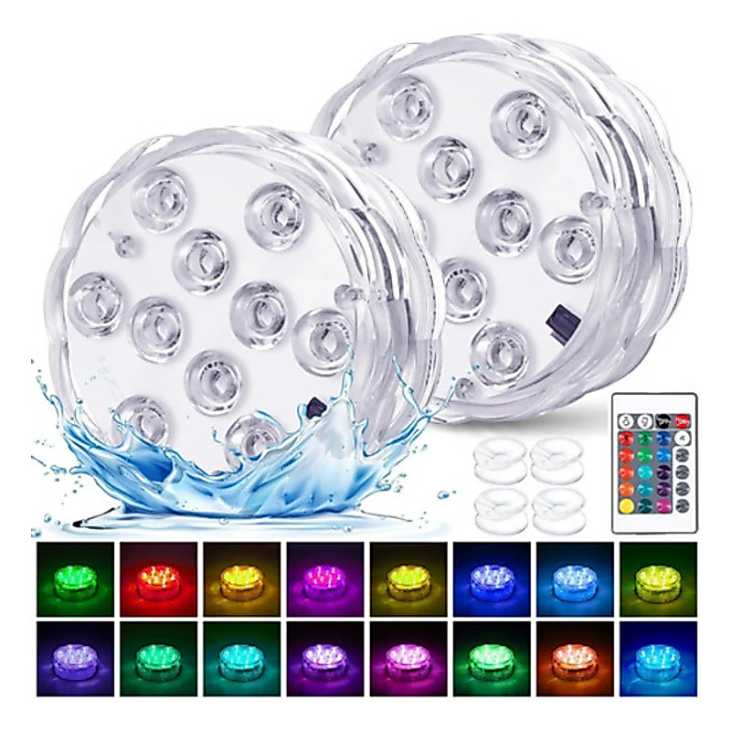 Kit 2 Luz Led Piscina Rgb Controle Remoto Pilha Ventosa