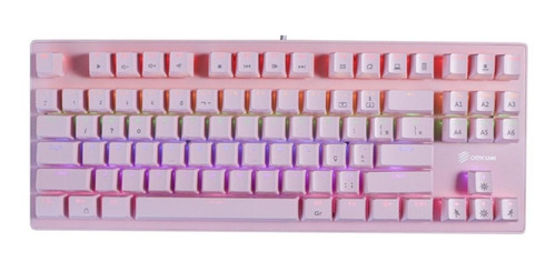 Teclado Gamer Oex Wolf Tc605 Qwerty Outemu Brown Português Brasil De Cor Rosa Com Luz Rainbow