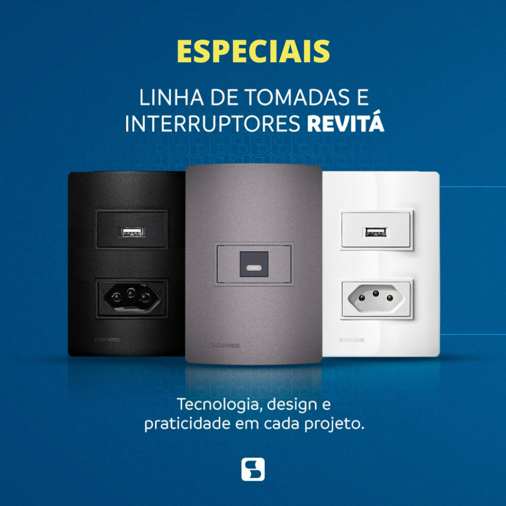 Modulos De Interruptor Bipolar Simples/Paralelo - Modulos Especiais LINHA REVITA - Cor Concreto/Carbono/Branco | Soprano