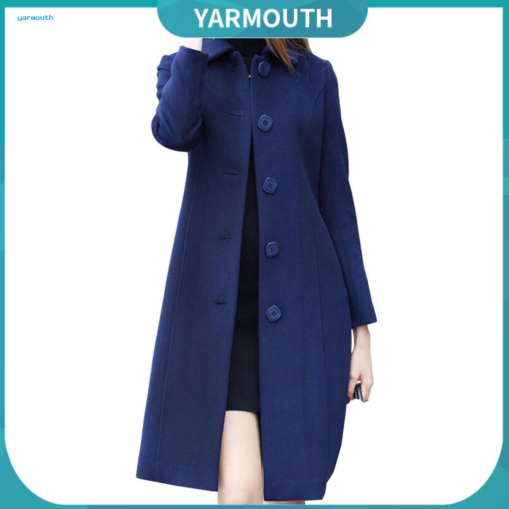 Long Coat Women Lady Fall Winter Woolen Women’s Mid-length Thick Warm Overcoat Single-breasted Turn-down Collar Loose