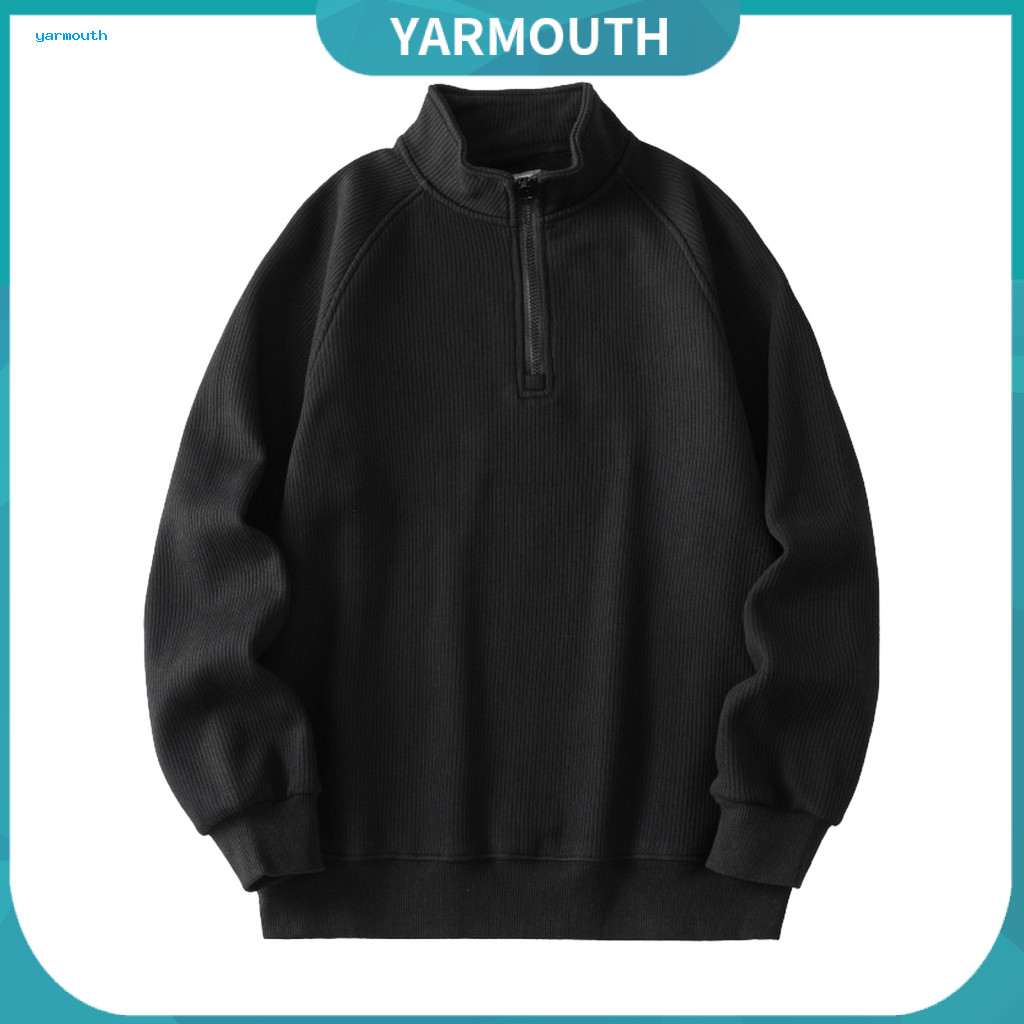 Men Fall Top Cozy Sweatshirt Men's Winter Half-zip Stand Collar Casual Loose Fit Long Sleeve Retro Raglan Shoulder Pullo