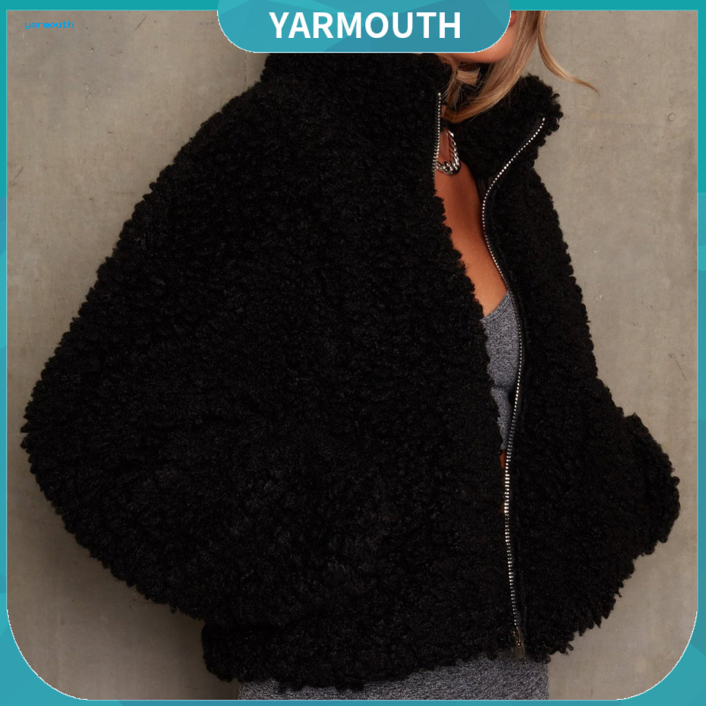 Loose Fit Coat Women Jacket Women’s Winter Short Style Stand Collar Zip-up Thick Plush Windproof Warm Outdoor Wear for