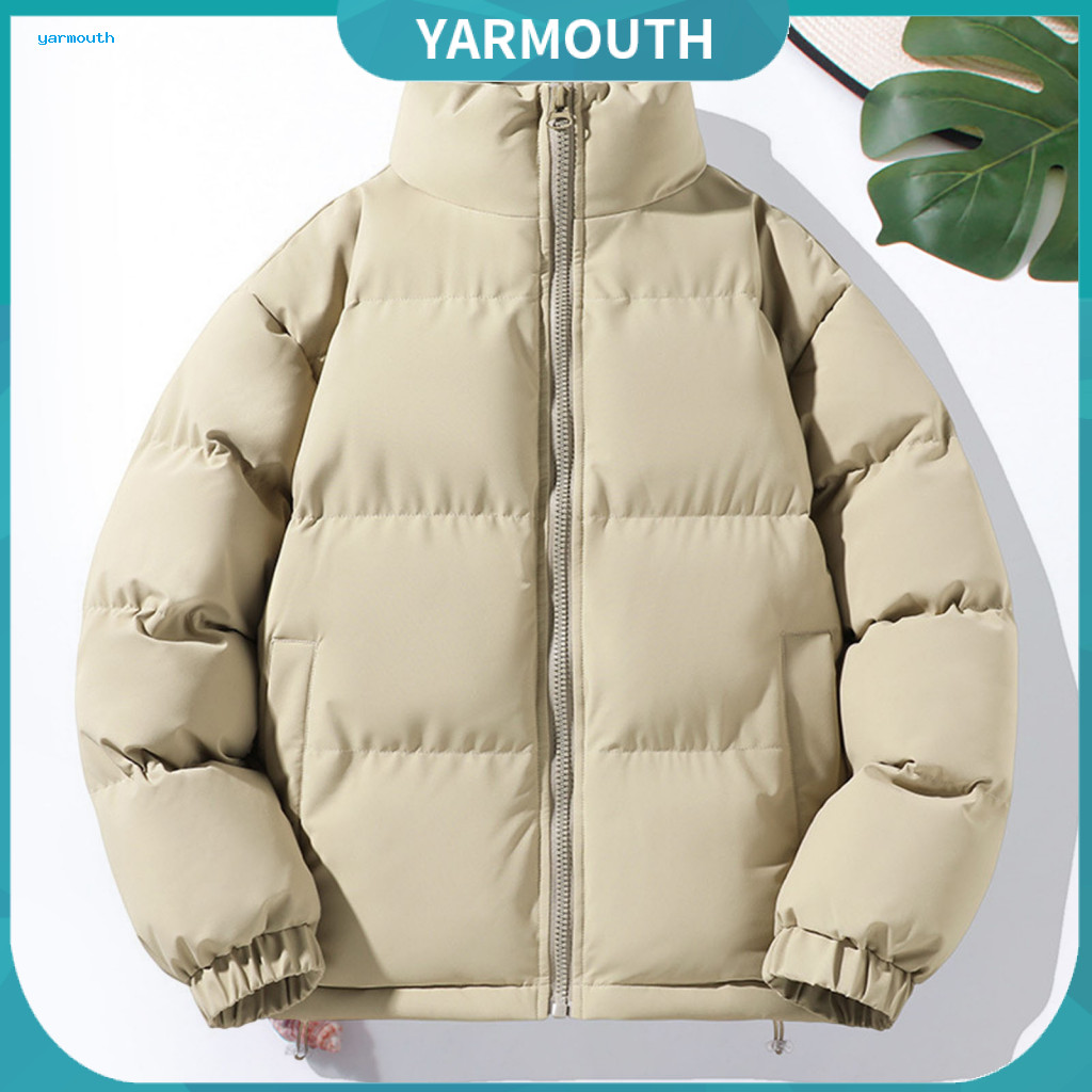 Loose Fit Cotton Jacket Coat Men's Quilted Stand Collar Zipper Long Sleeve Warm Thickened with Pockets Solid Color Outwe