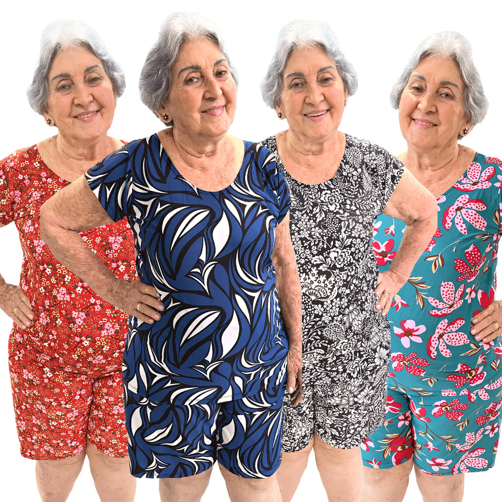 Kit com 1 a 4 Conjunto Senhora Plus Size Com manga Confortável Bermuda e Blusa Regata Liganete
