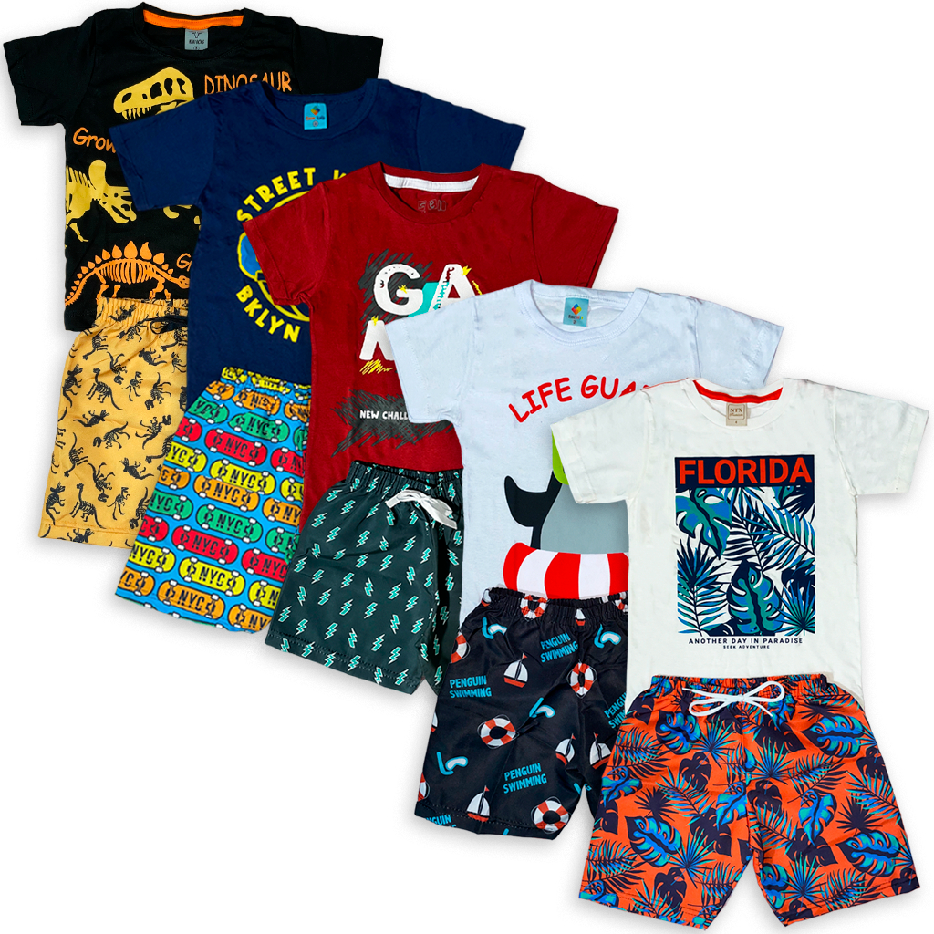Kit 4 ou 8 Peças Conjunto Roupa Infantil Menino Verão Camiseta ou Regata + Shorts