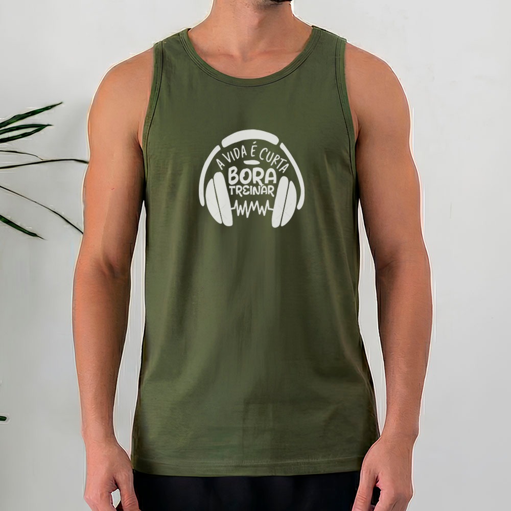 Camiseta Regata Masculina 100% Algodão A Vida é Curta Bora Treinar Estilo Academia Fitness Crossfit