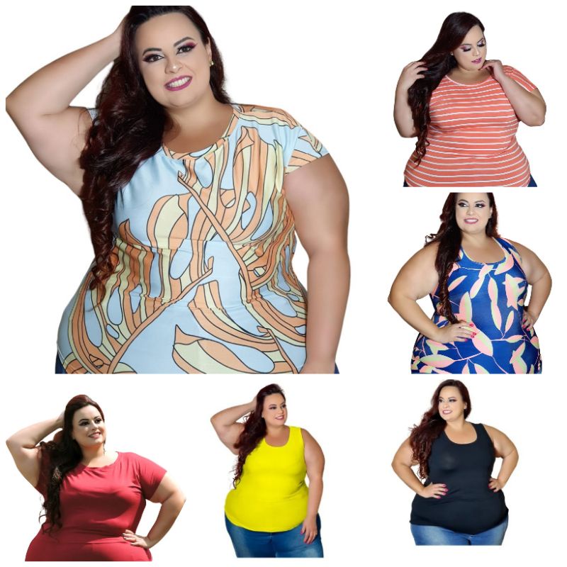 PROMOÇÃO!!  Kit 05 camisetas plus size - G1 ao G5 - regatas ou manga curta