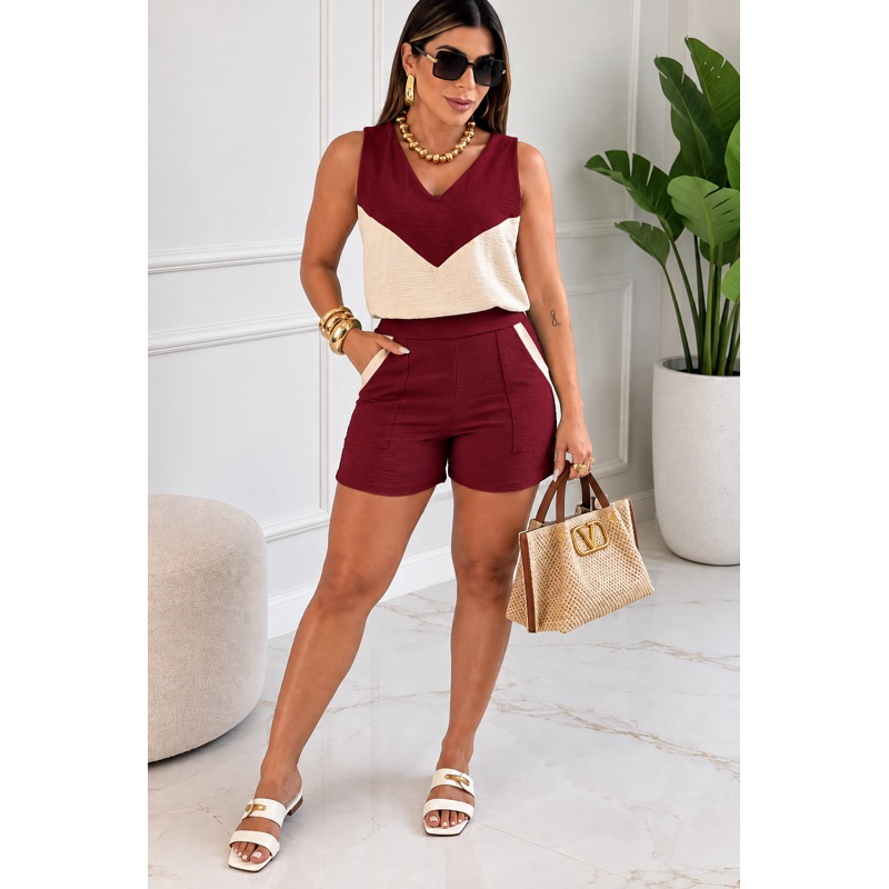 Conjunto feminino shorts bermuda e blusa regata alcinha forrado alfaiataria