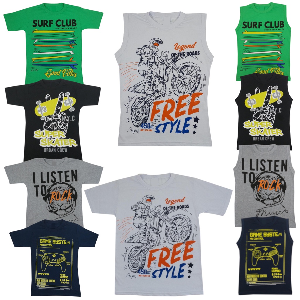 kit 2 Camiseta Masculina Juvenil 10 a 16 anos Manga Curta e Regata Verão