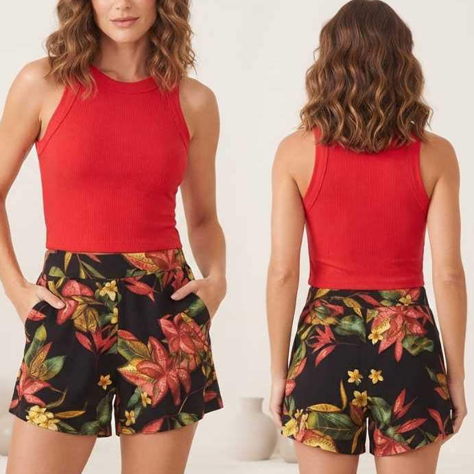 Conjunto Sem Transparência Verão Feminino Leve Blusa Regata + Short com Bolso M G GG