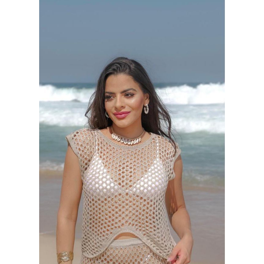 Blusa Blusinha de Verão Croche Manga curta Moda praia lançamento