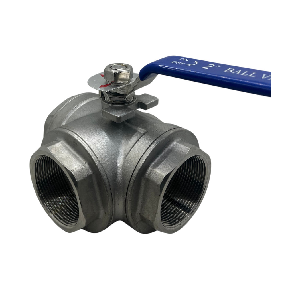 Válvula 3 Vias Inox Esfera Fluxo Em L Rosca 2 Polegadas Bsp Alavanca Manual Água Ar Óleo
