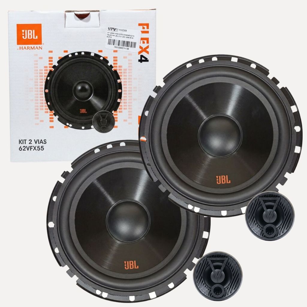 KIT DUAS VIAS 6 POLEGADAS ALTO FALANTES JBL 62VFX55 FLEX 4 110W RMS PRETO COM TWEETERS INDEPENDENTES
