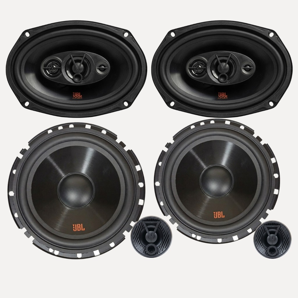 KIT SOM AUTOMOTIVO JBL FLEX 4 PAR 6X9 69QDFX110 + KIT 2 VIAS 6 POLEGADAS 62VFX55