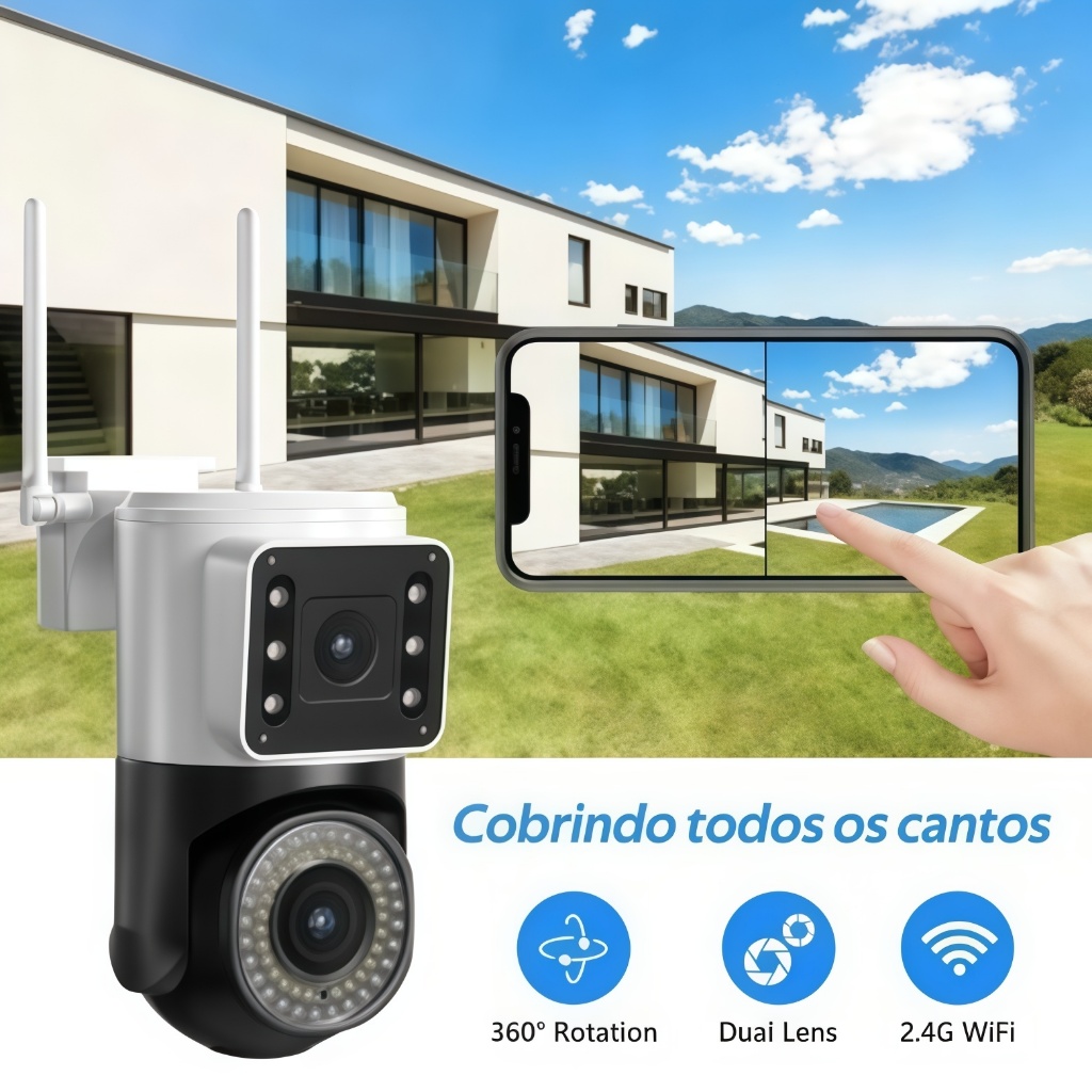 Camera De Segurança Wi-Fi Externa Lente Dupla App V360 Pro 4k 6mp Sirene Policial À Prova D'água-G1