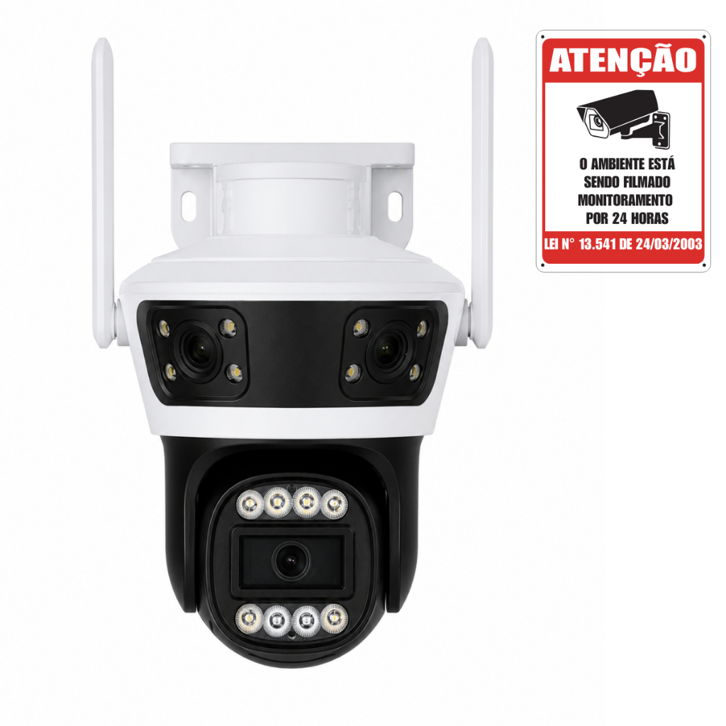 Câmera IP Wi-Fi Externa 6MP 3 Lentes PTZ Visão Noturna Colorida Áudio Bidirecional 360° IP66