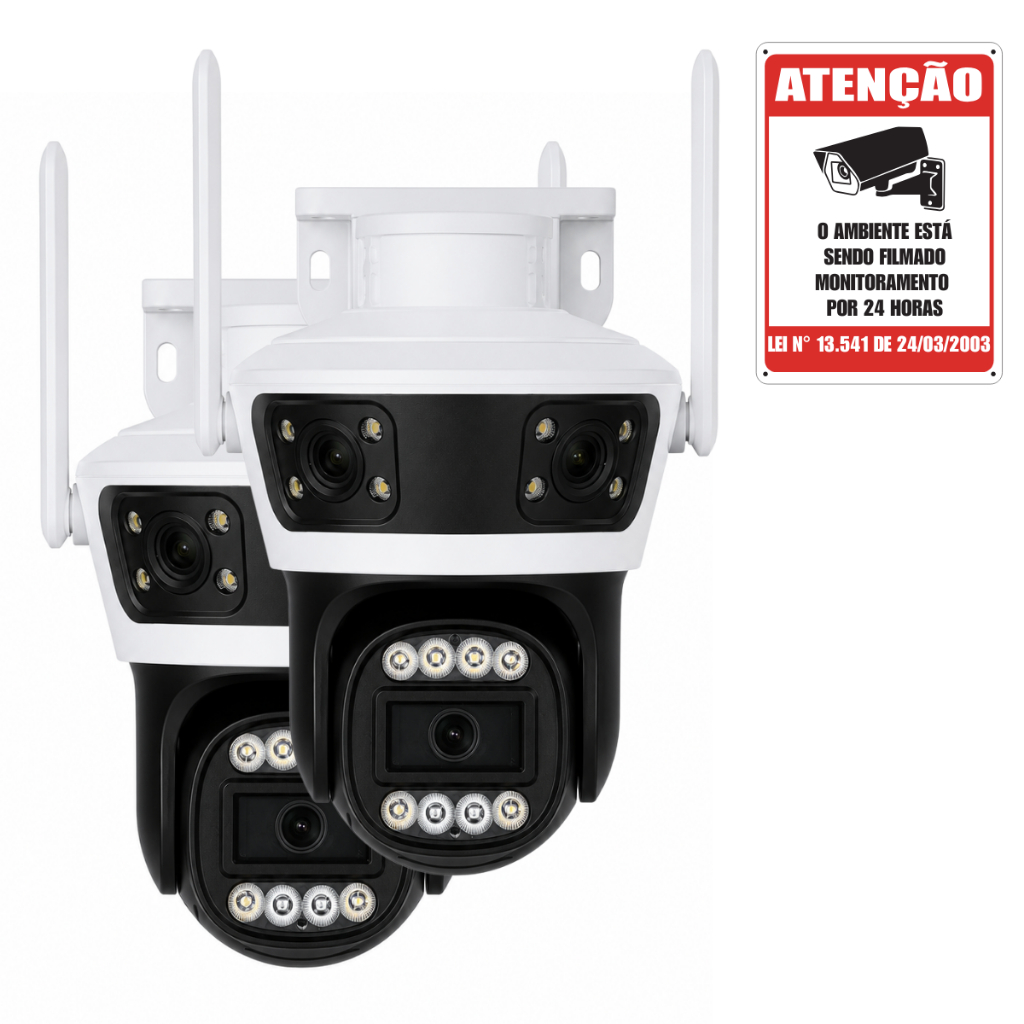 Kit 2 Câmeras IP Wi-Fi Externa 6MP 3 Lentes PTZ Visão Noturna Colorida Áudio Bidirecional 360° IP66