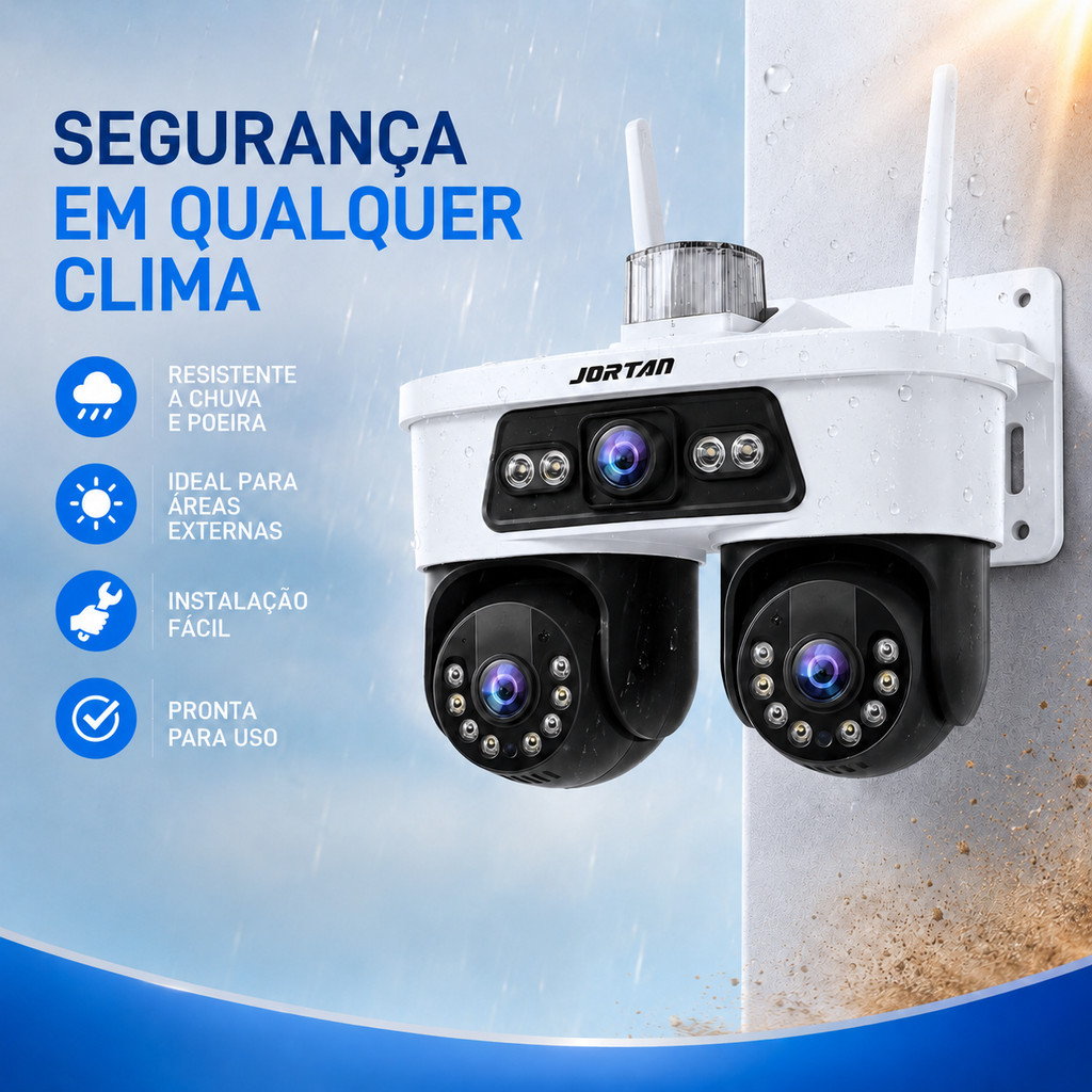 Câmera de Segurança Externa PTZ WiFi 6MP Tripla Lente Monitoramento Remoto e Luz de Alerta