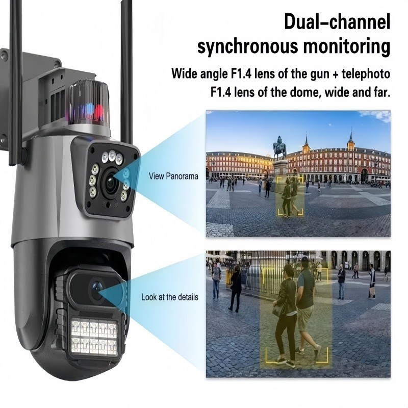 Câmera de vigilância externa Wi-Fi lente dupla IP66 360° 4K 6MP, sirene à prova d'água ICSEE P.HQ